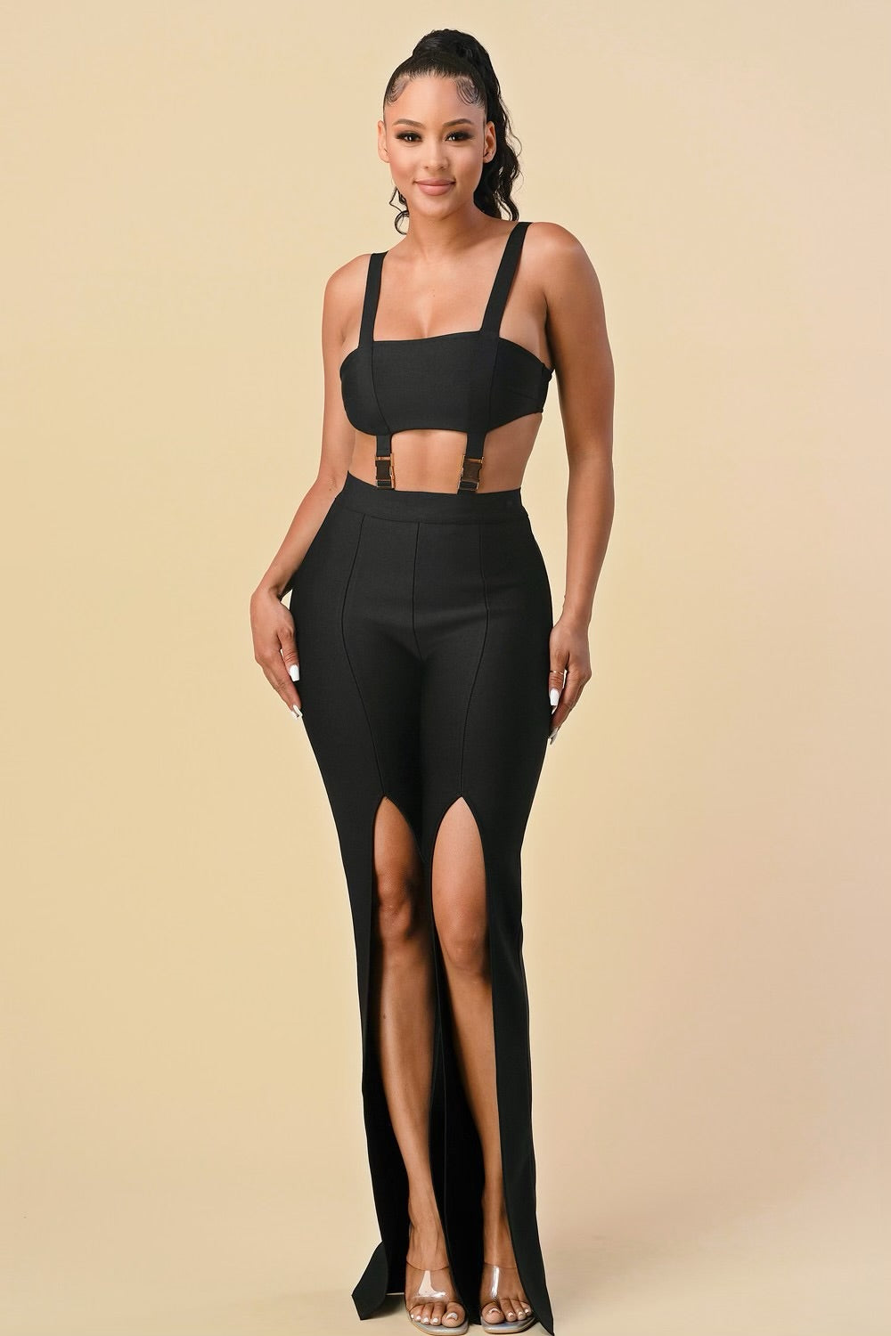 Buckle Body Suit Pants Set